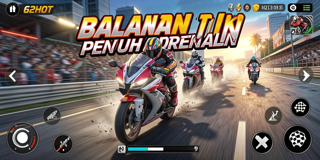 Gameplay balapan motor yang seru dan menegangkan.