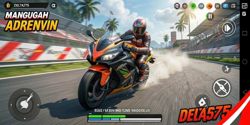 Tampilan gameplay seru dalam balapan motor DELTA575.
