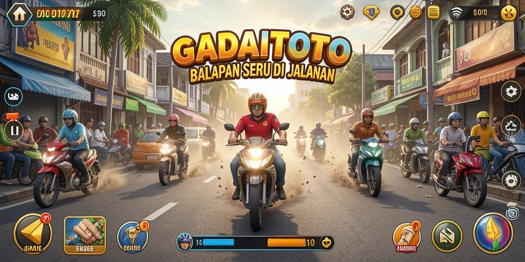 Gameplay GADAITOTO menampilkan mobil balap melaju kencang di lintasan yang menantang.
