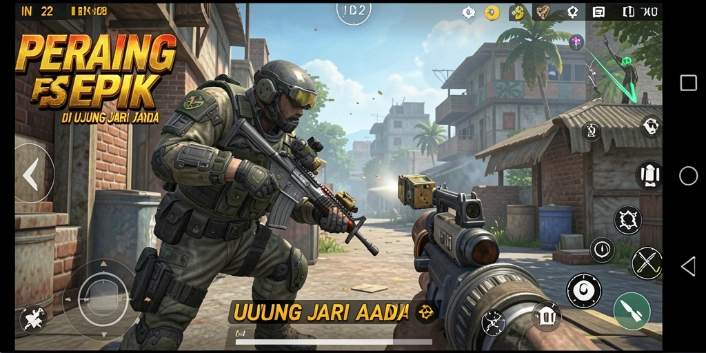 Screenshot gameplay IN22 menunjukkan aksi tembak-menembak yang intens.