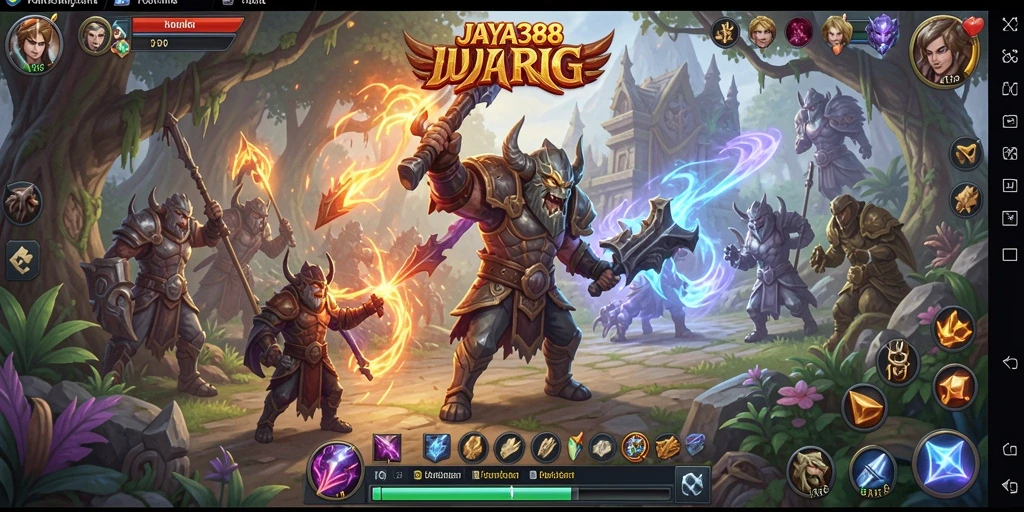 Tampilan gameplay JAYA388 dengan pertarungan epik dan karakter unik.