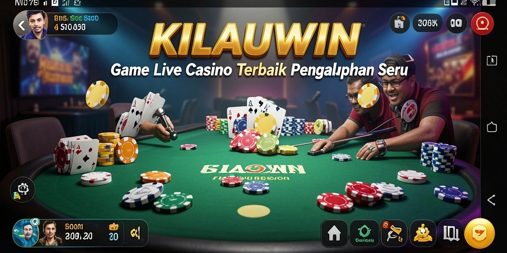 Screenshot gameplay KILAUWIN menampilkan dealer langsung yang sedang menjalankan permainan.
