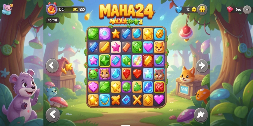Screenshot gameplay MAHA24 yang menampilkan kombinasi match-3 yang menarik.