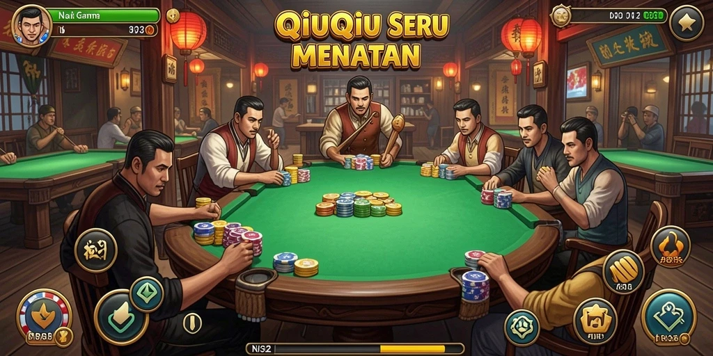 Screenshot N32 menampilkan aksi seru dalam permainan QiuQiu.