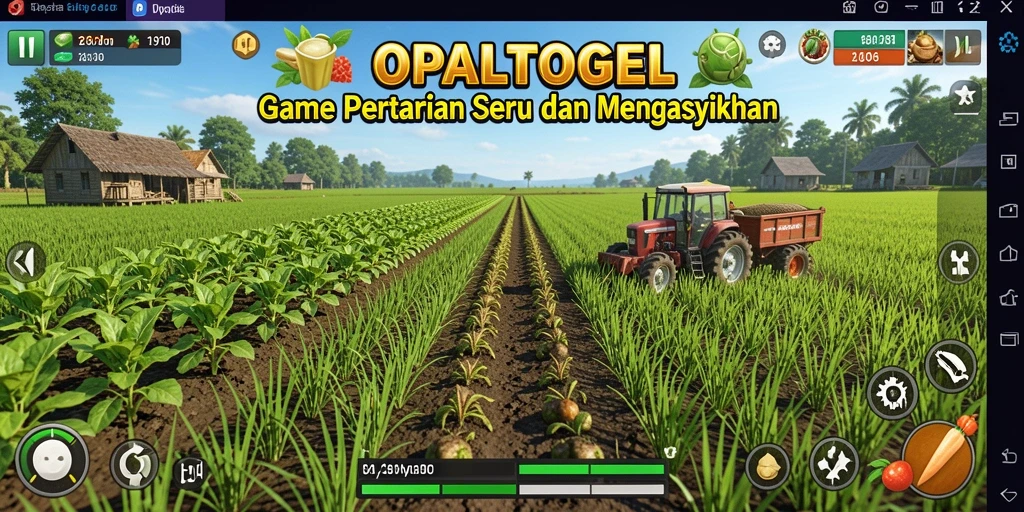 Tampilan gameplay OPALTOGEL menampilkan ladang yang subur dan alat pertanian.