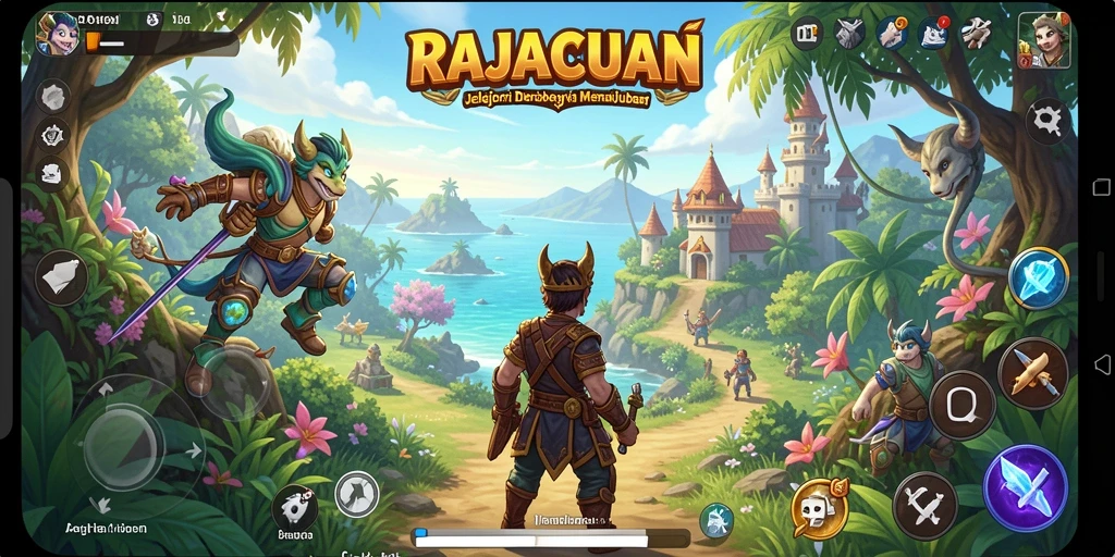 Tangkapan layar menampilkan penjelajahan dunia terbuka RAJACUAN dengan grafik yang menawan.