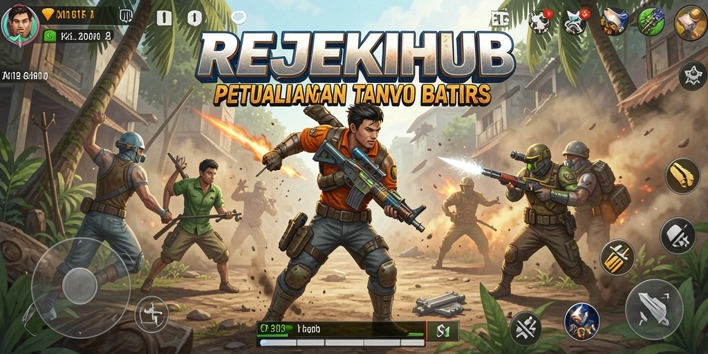 Screenshot gameplay REJEKIHUB menampilkan aksi pertempuran yang intens.