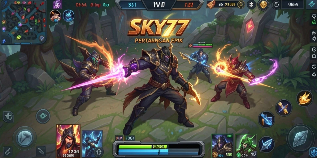 Tampilan gameplay MOBA yang seru dan mendebarkan di SKY77.