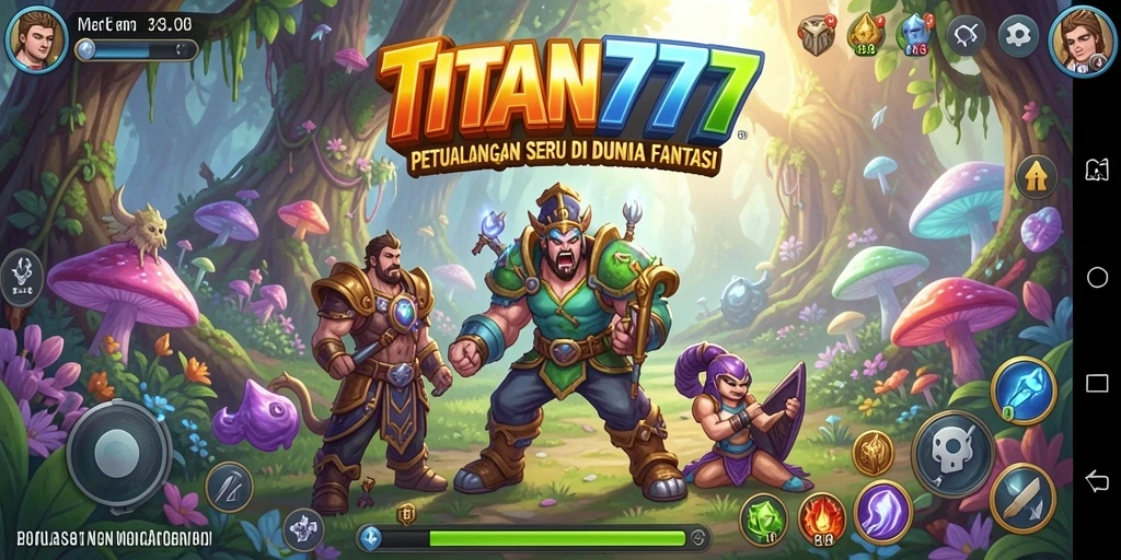Tangkapan layar utama TITAN777 menampilkan aksi petualangan mendebarkan.