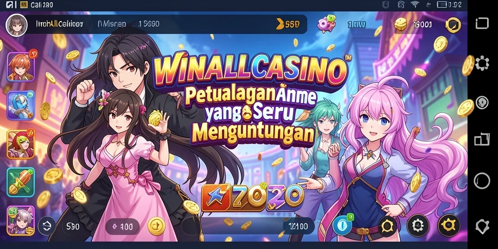 Tampilan screenshot menunjukkan karakter anime yang beraksi seru di WINALLCASINO.